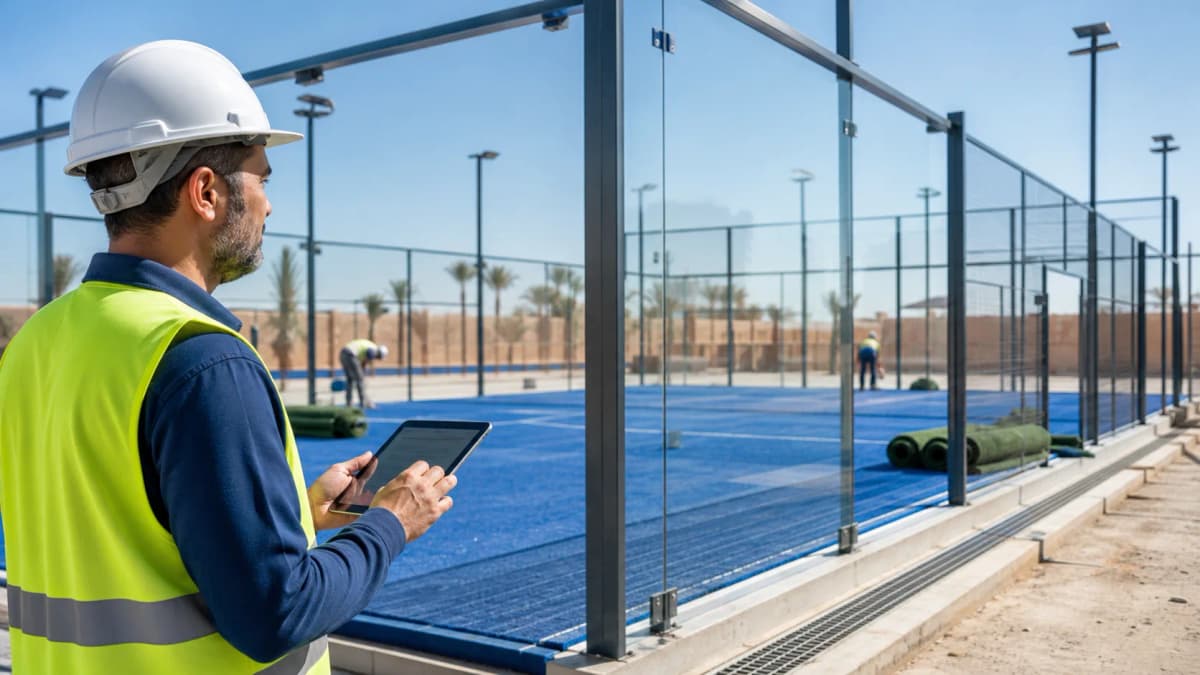 Construction d'un terrain de padel au Maroc avec structure et vitrage