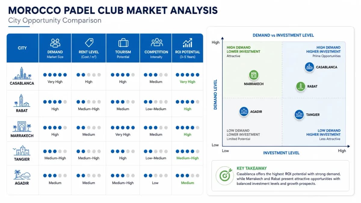 Graphique d'analyse de marché pour un business plan padel au Maroc