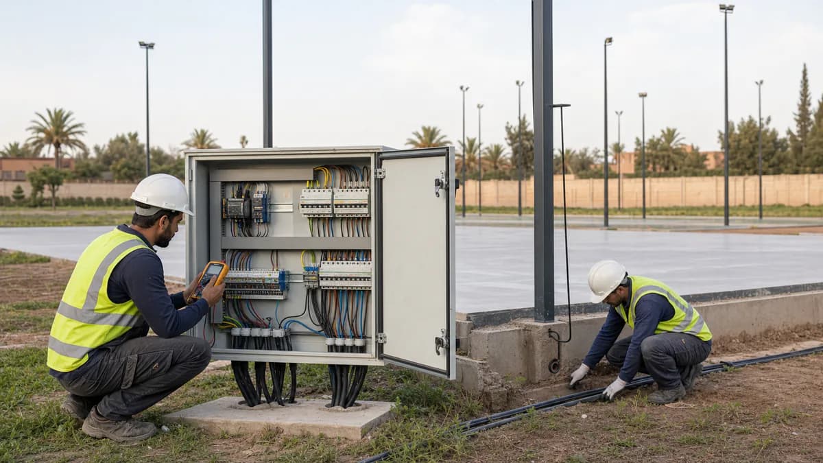Contrôle de l’alimentation électrique avant la pose de l’éclairage d’un terrain de padel