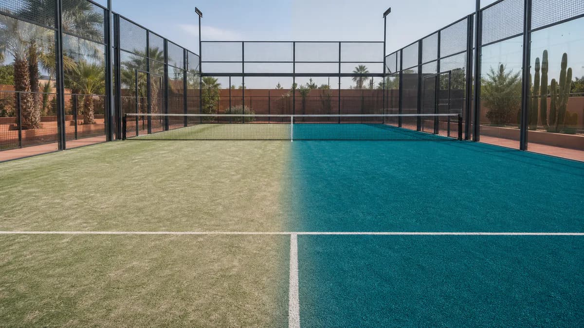 Comparaison du gazon d'un terrain de padel avant et après rénovation