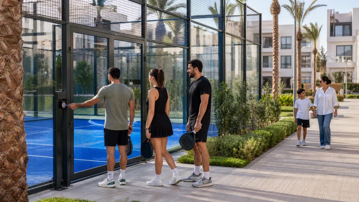 Accès contrôlé des résidents à un terrain de padel en copropriété